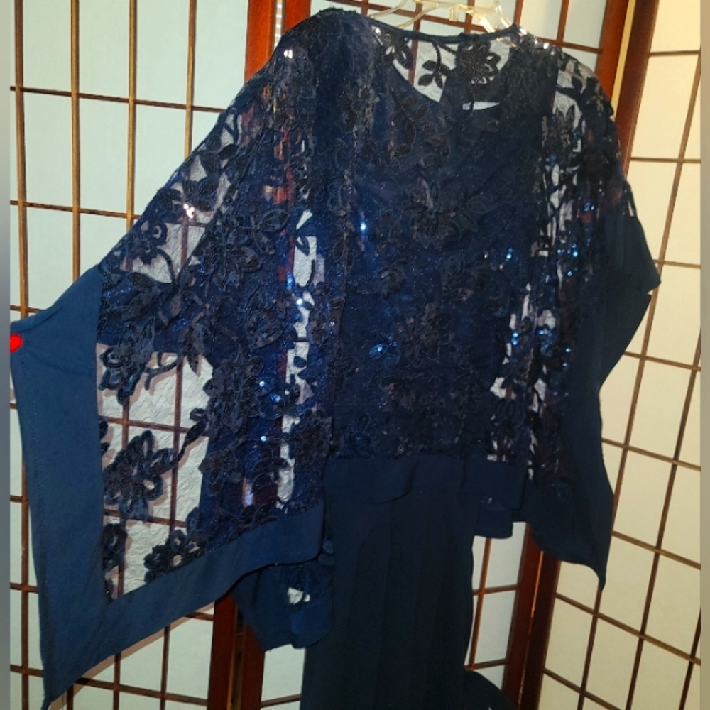 Beautiful navy blue sleeveless jumpsuit with sequence cape